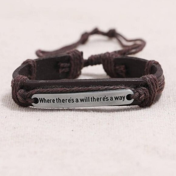 Men's Faux Leather WHERE THERE'S A WILL THERE'S A WAY Adjustable Wrist Cuff NEW - Picture 5 of 5